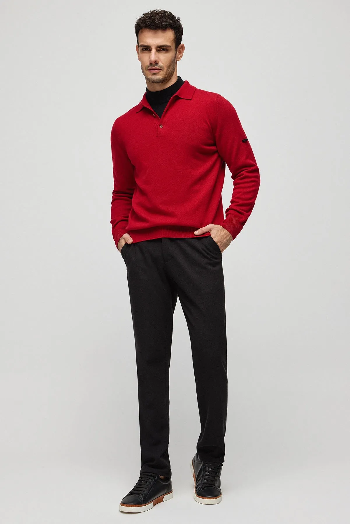 Claret Red Pure Cashmere Men's Polo Sweater