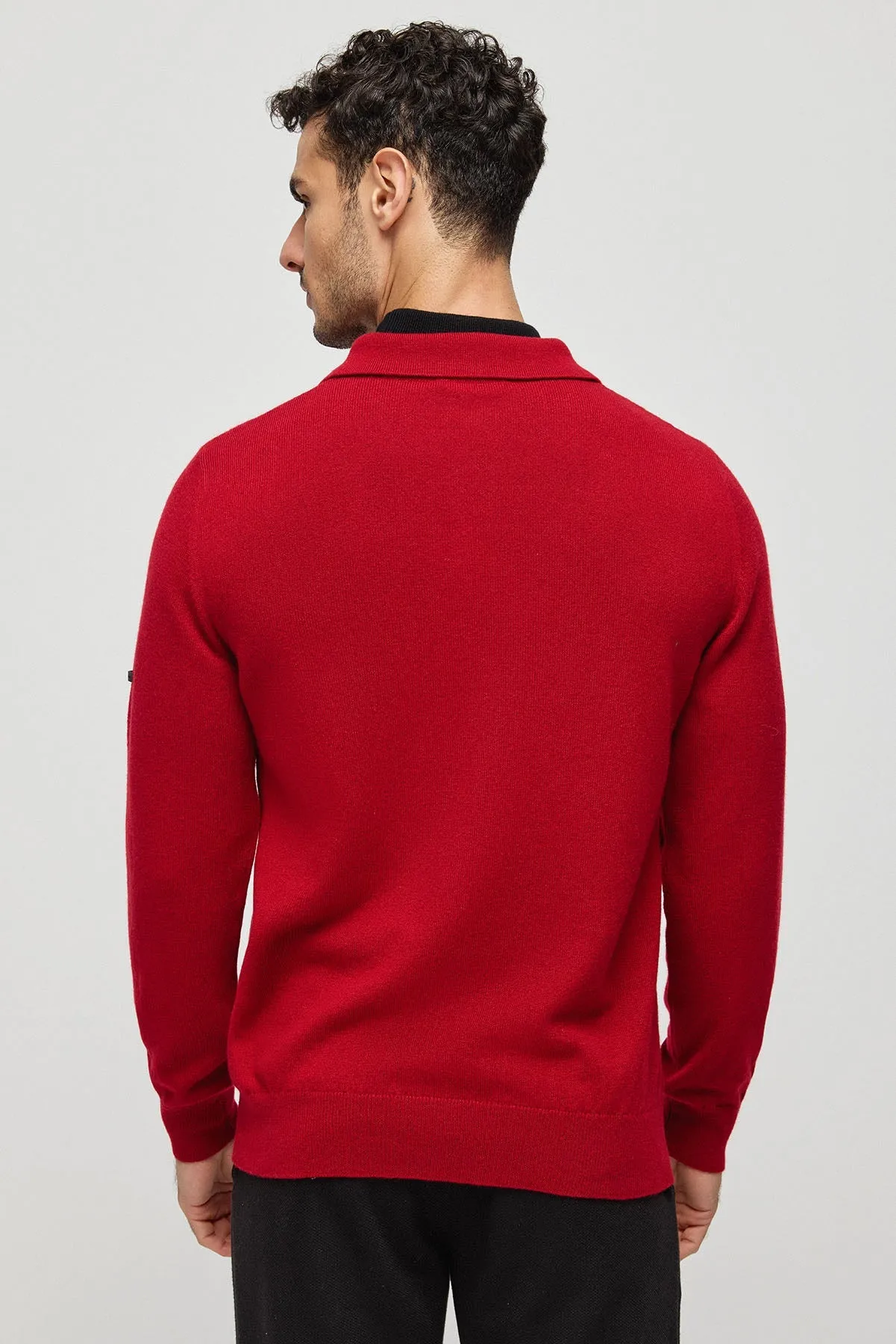 Claret Red Pure Cashmere Men's Polo Sweater