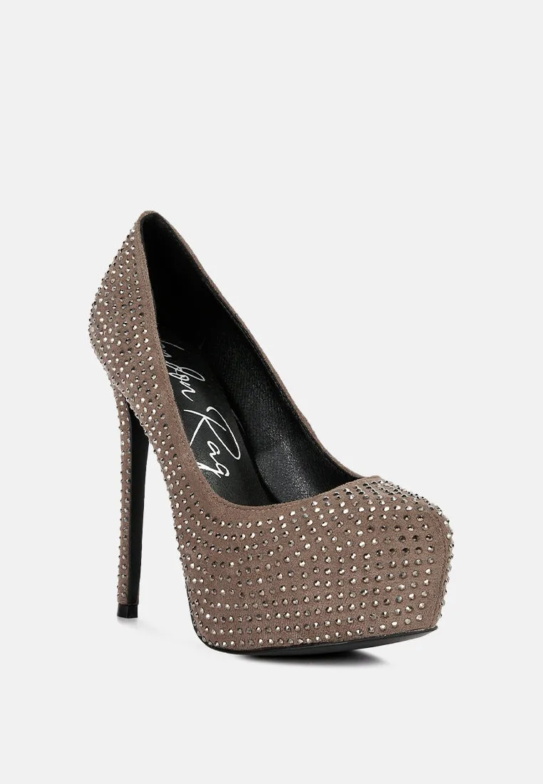 Clarisse Diamante Faux Suede High Heeled Pumps