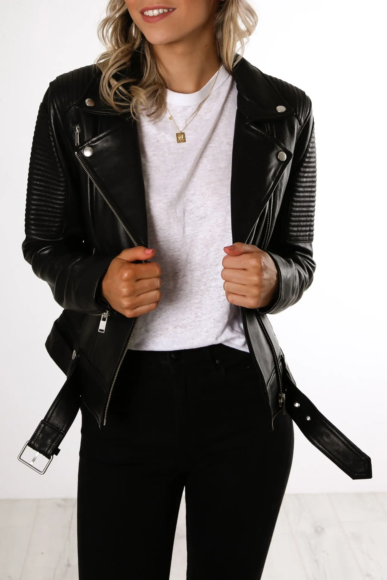 Classic Biker Jacket Black Silver