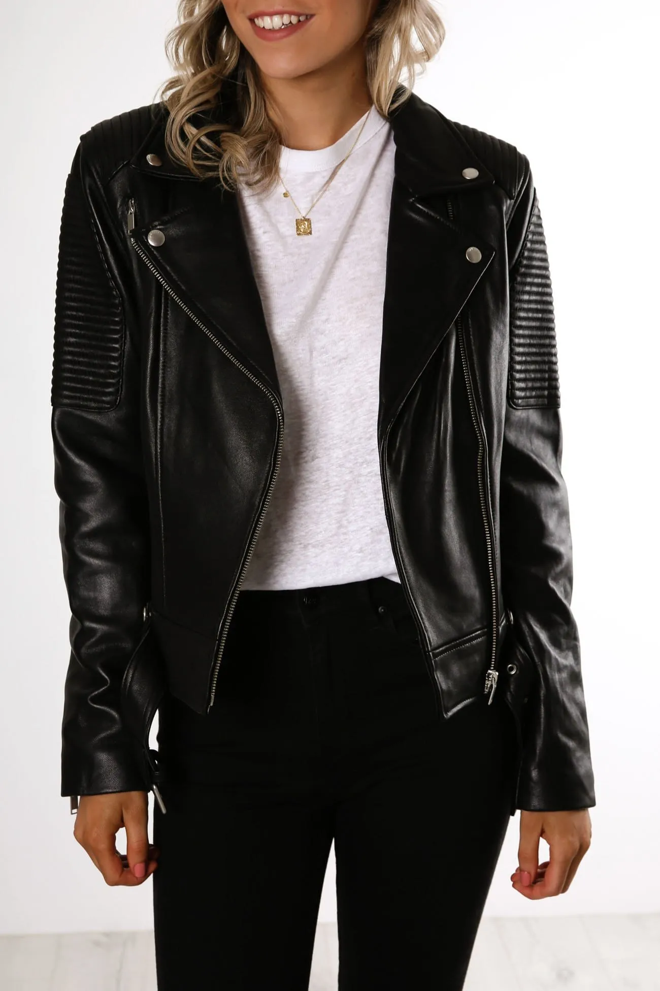 Classic Biker Jacket Black Silver