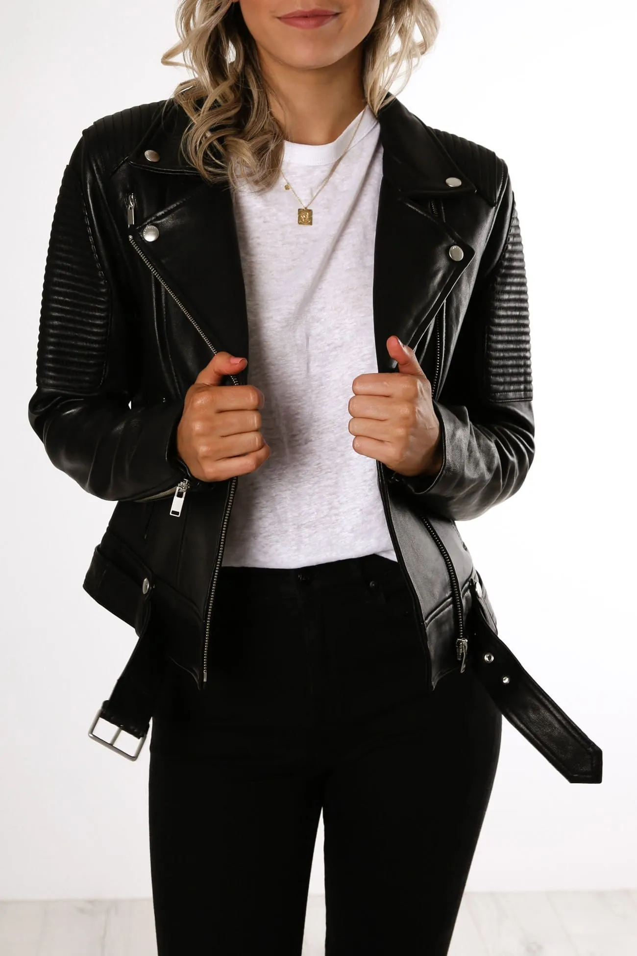 Classic Biker Jacket Black Silver