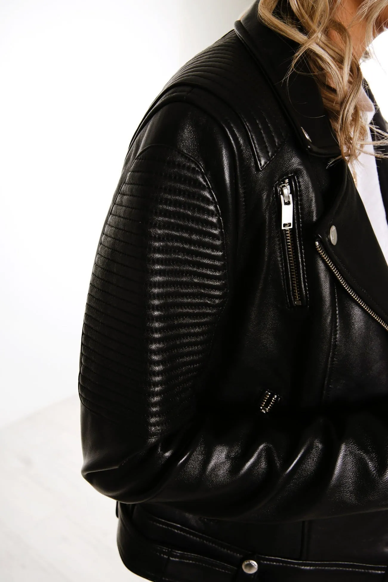 Classic Biker Jacket Black Silver