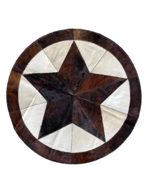 Cowhide Two Color Round Area Rug - Star Patchwork Rug Brown & White