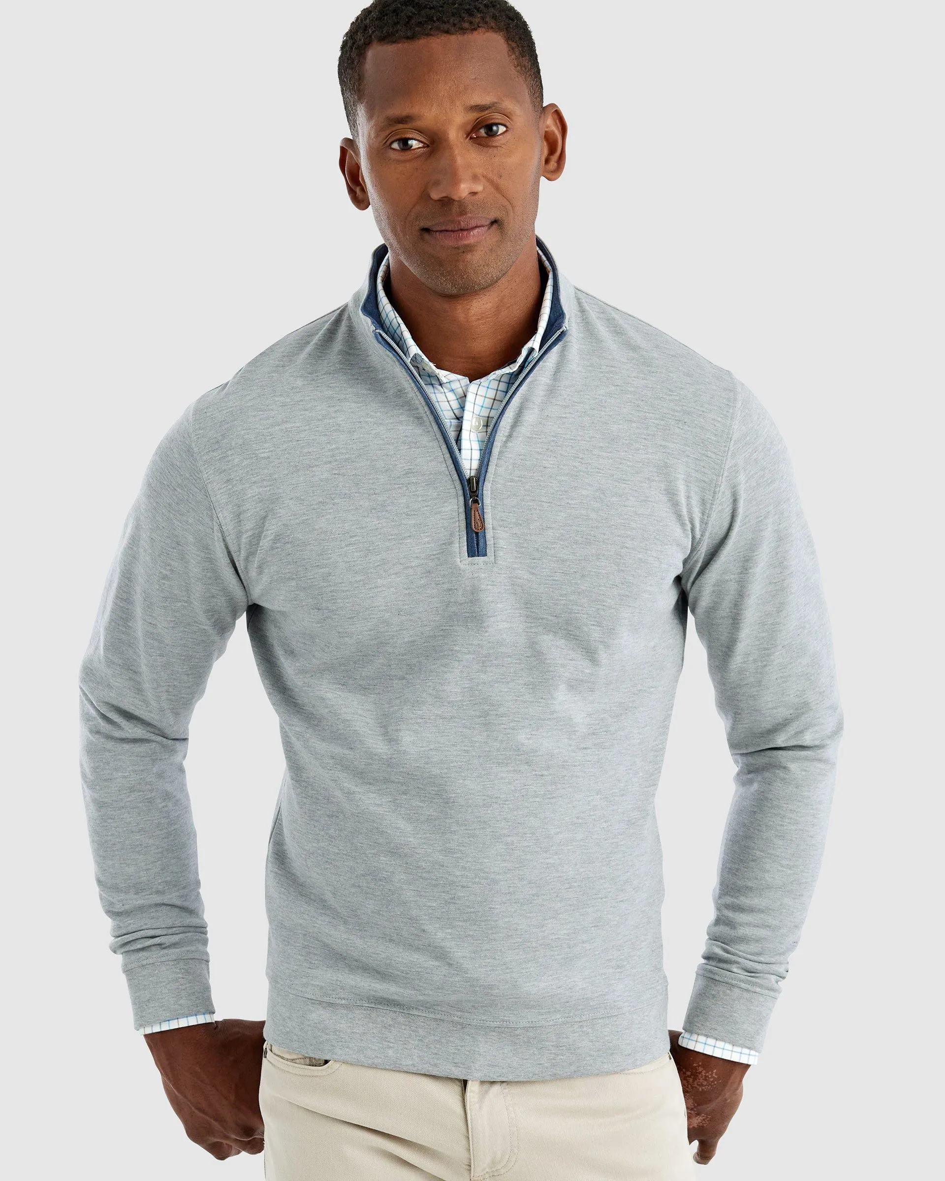 Custom Johnnie O Mens Sully 1/4 Zip Pullover JMKO1460 Light Gray