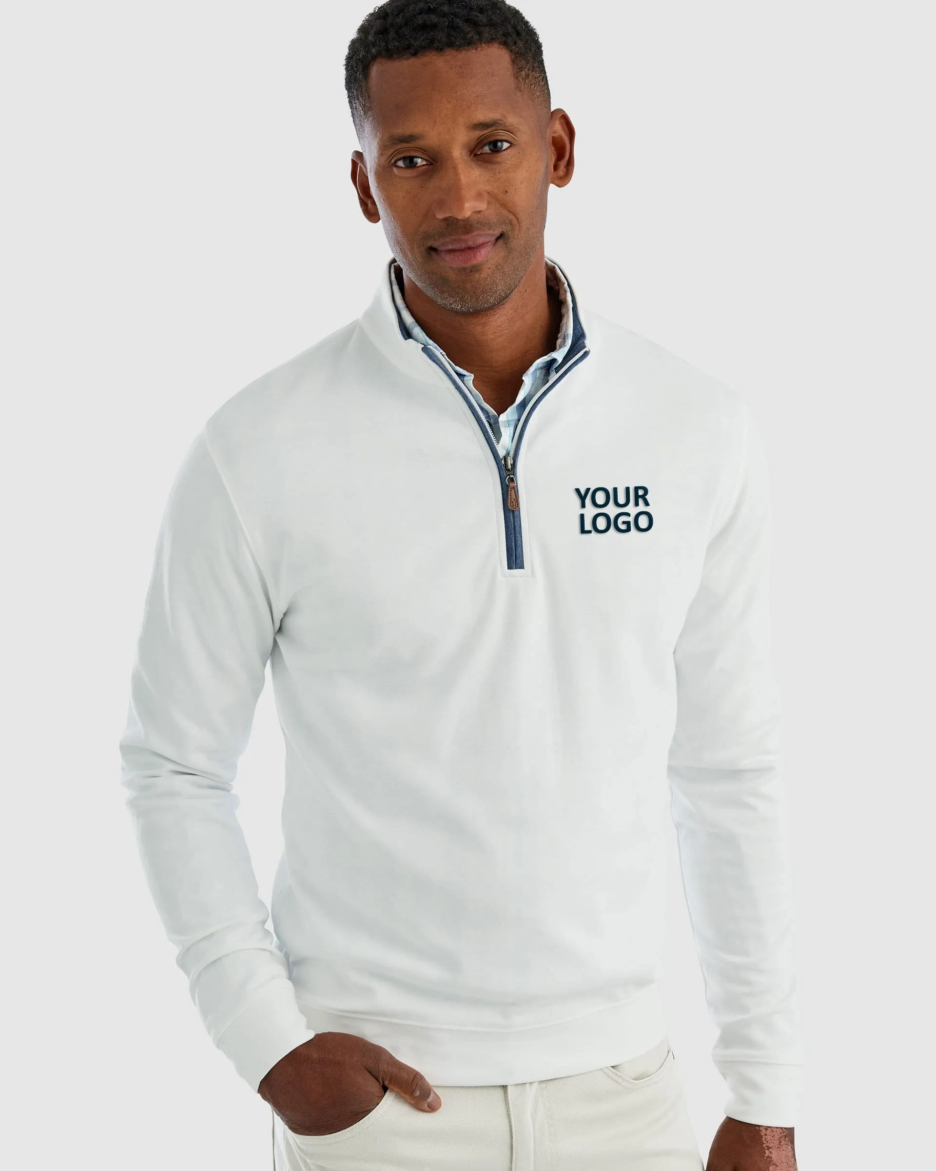 Custom Johnnie O Mens Sully 1/4 Zip Pullover JMKO1460 White