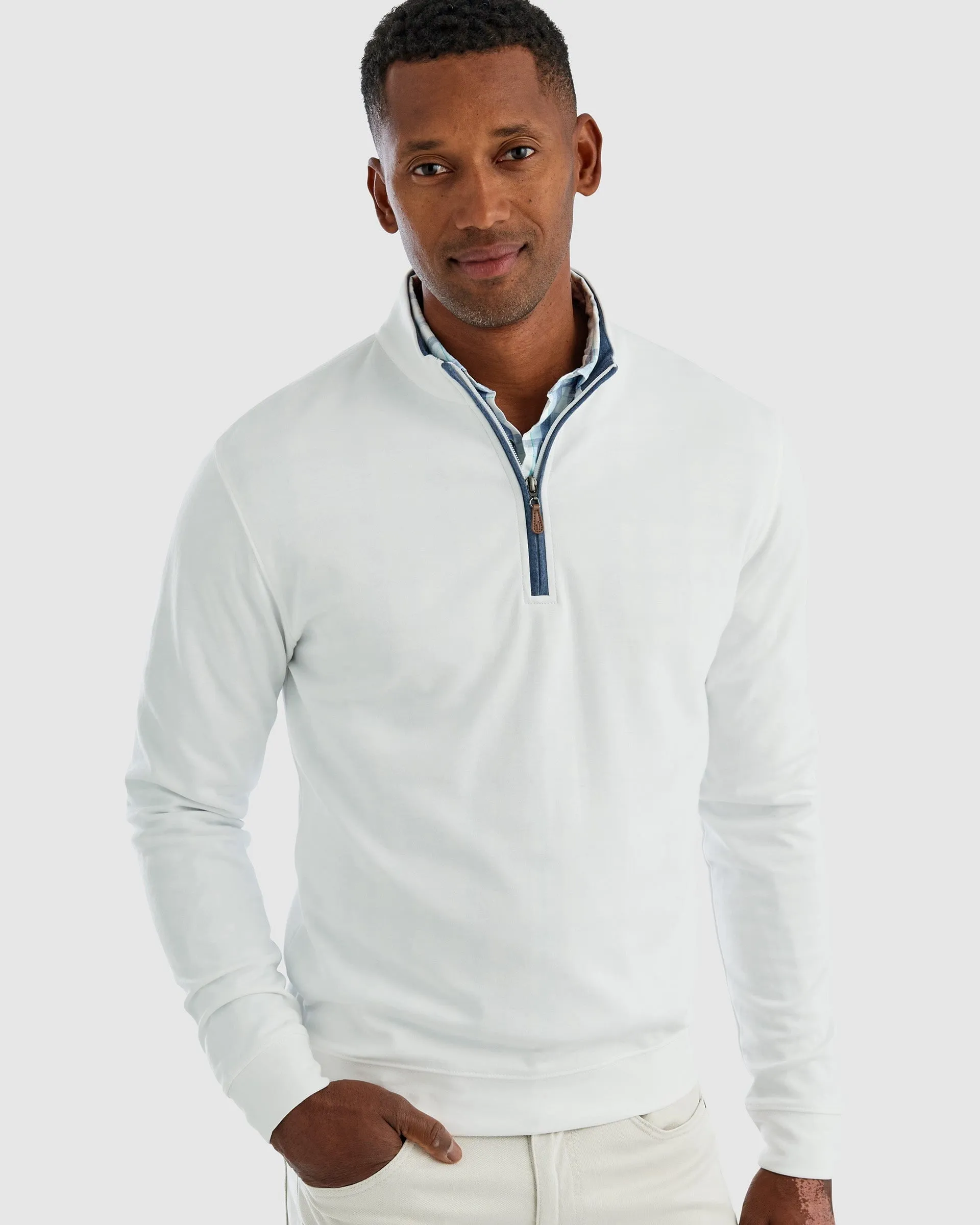 Custom Johnnie O Mens Sully 1/4 Zip Pullover JMKO1460 White