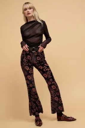 Daisy Delight Floral Burnout Velvet Flare Pants