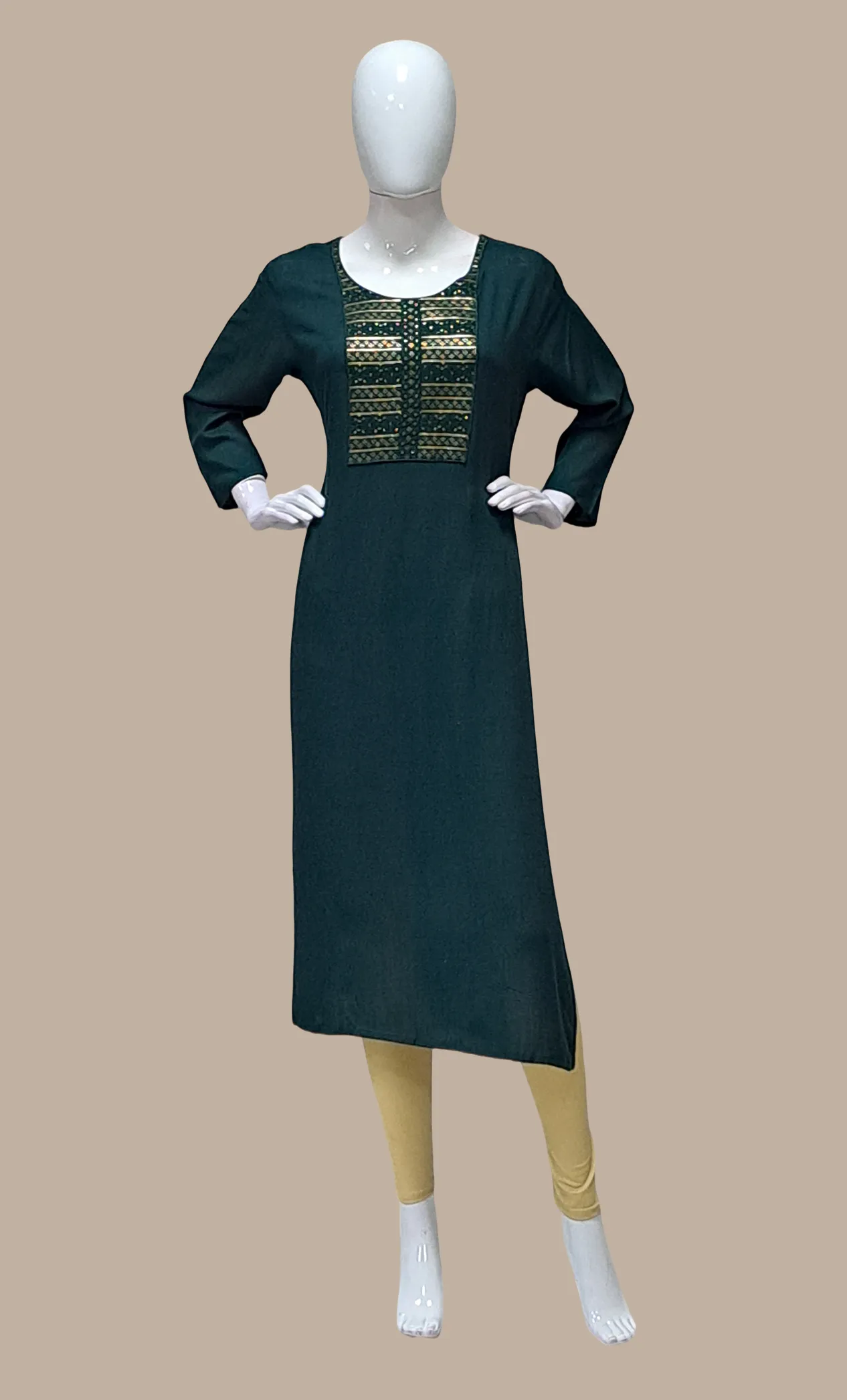 Dark Green Embroidered Kurti Top