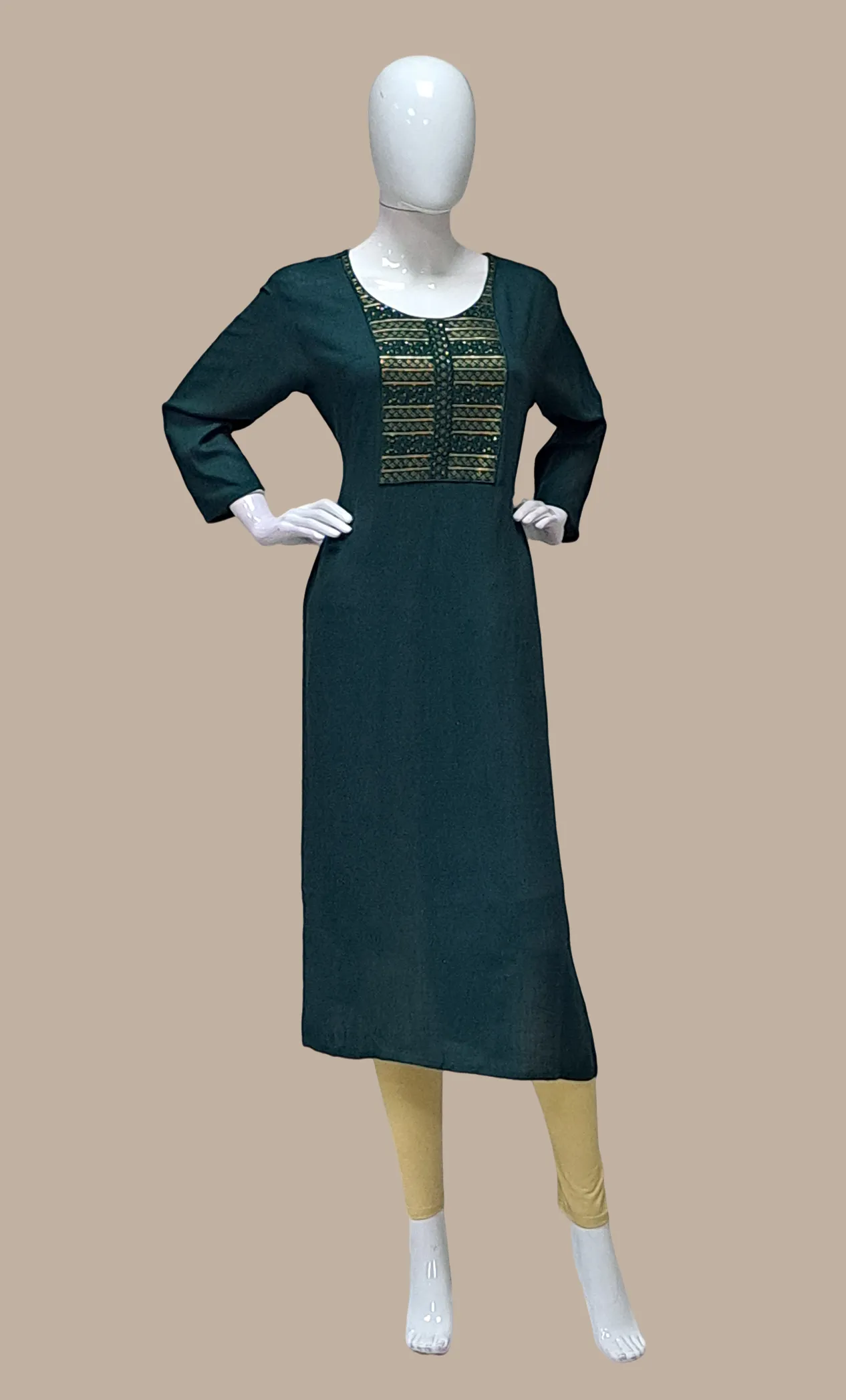 Dark Green Embroidered Kurti Top