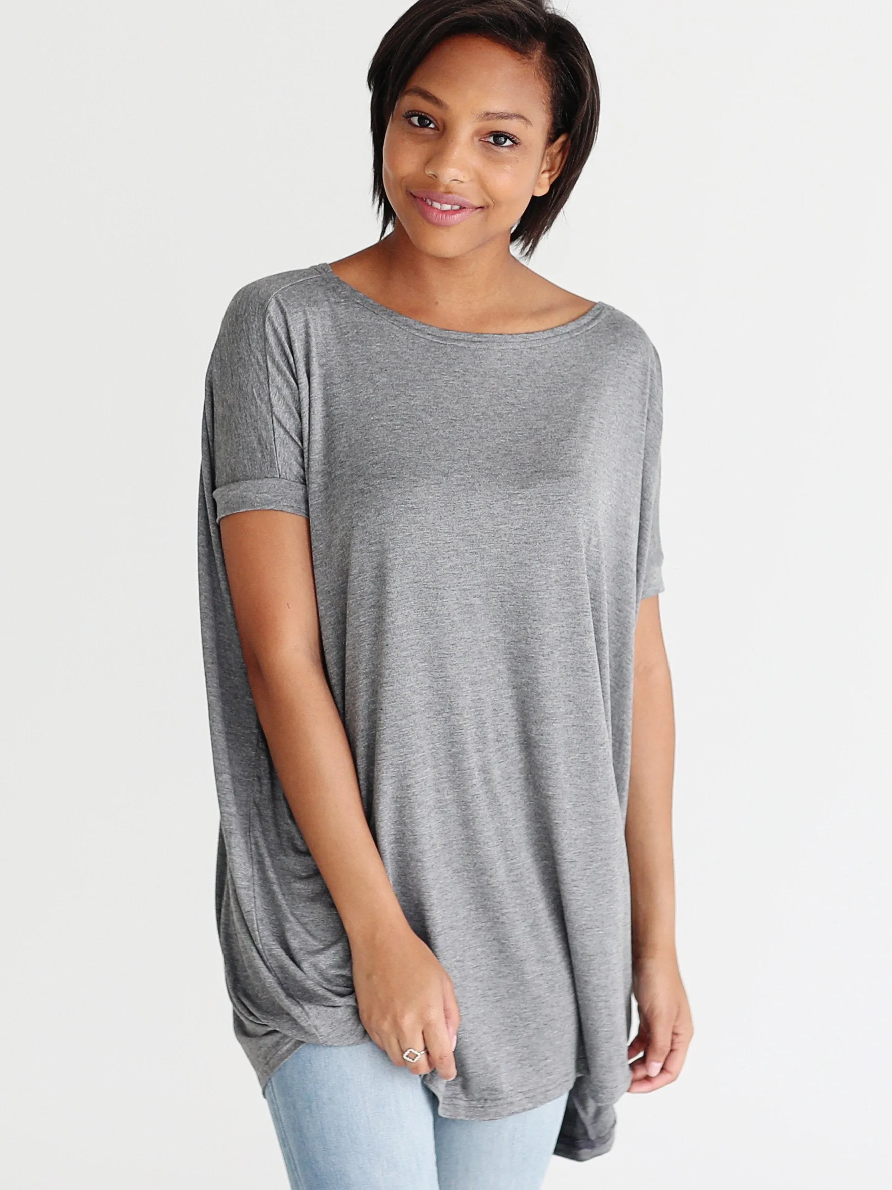 Dark Heather Gray Short Sleeve Tunic