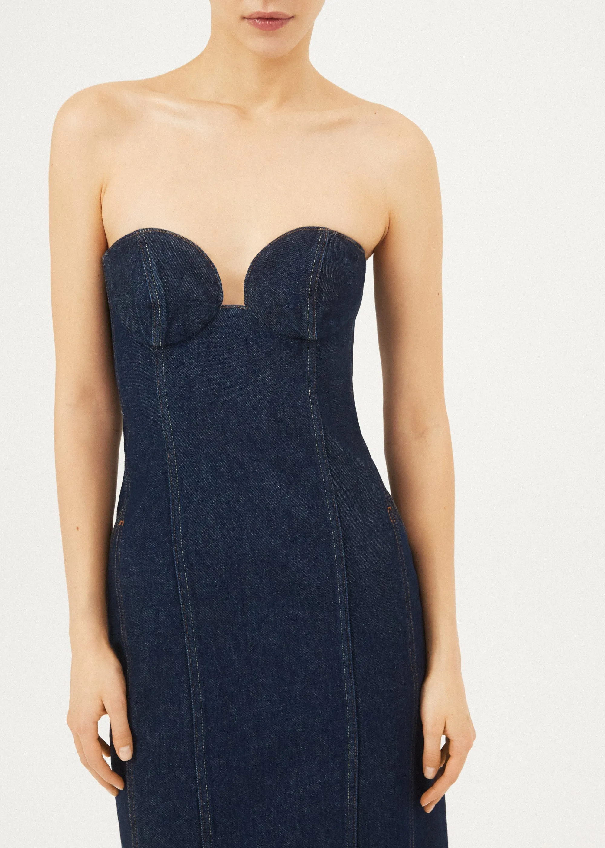 Denim bustier midi dress in navy