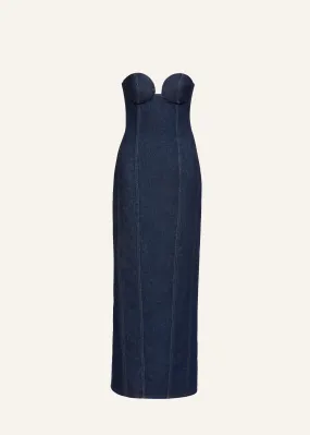 Denim bustier midi dress in navy