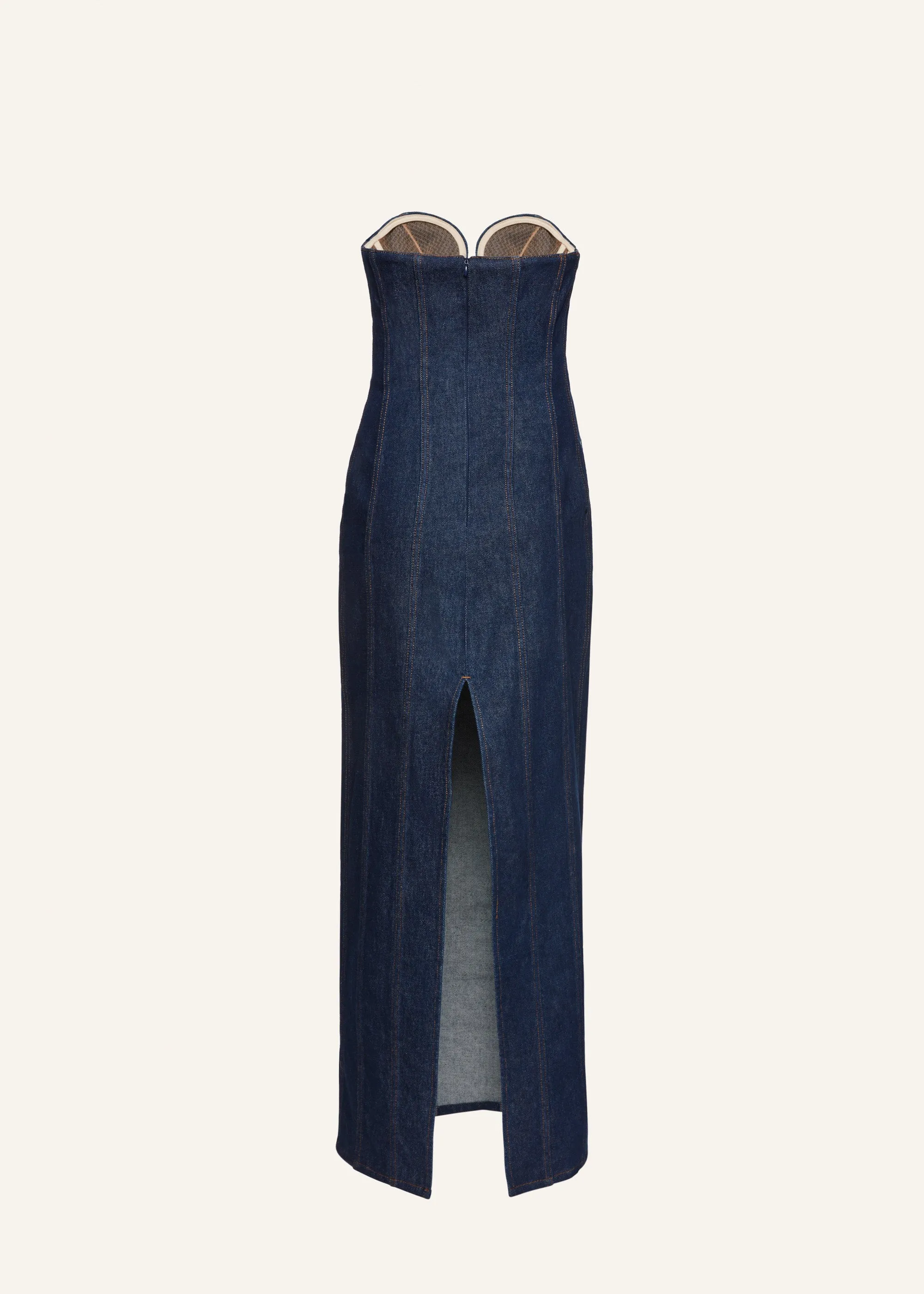 Denim bustier midi dress in navy