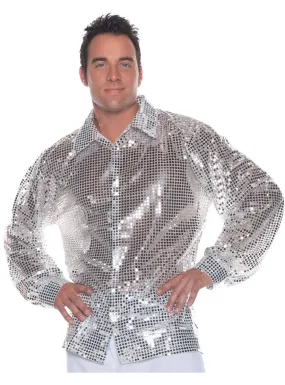 Disco Mens Plus Size Silver Sequin 1970s Costume Shirt