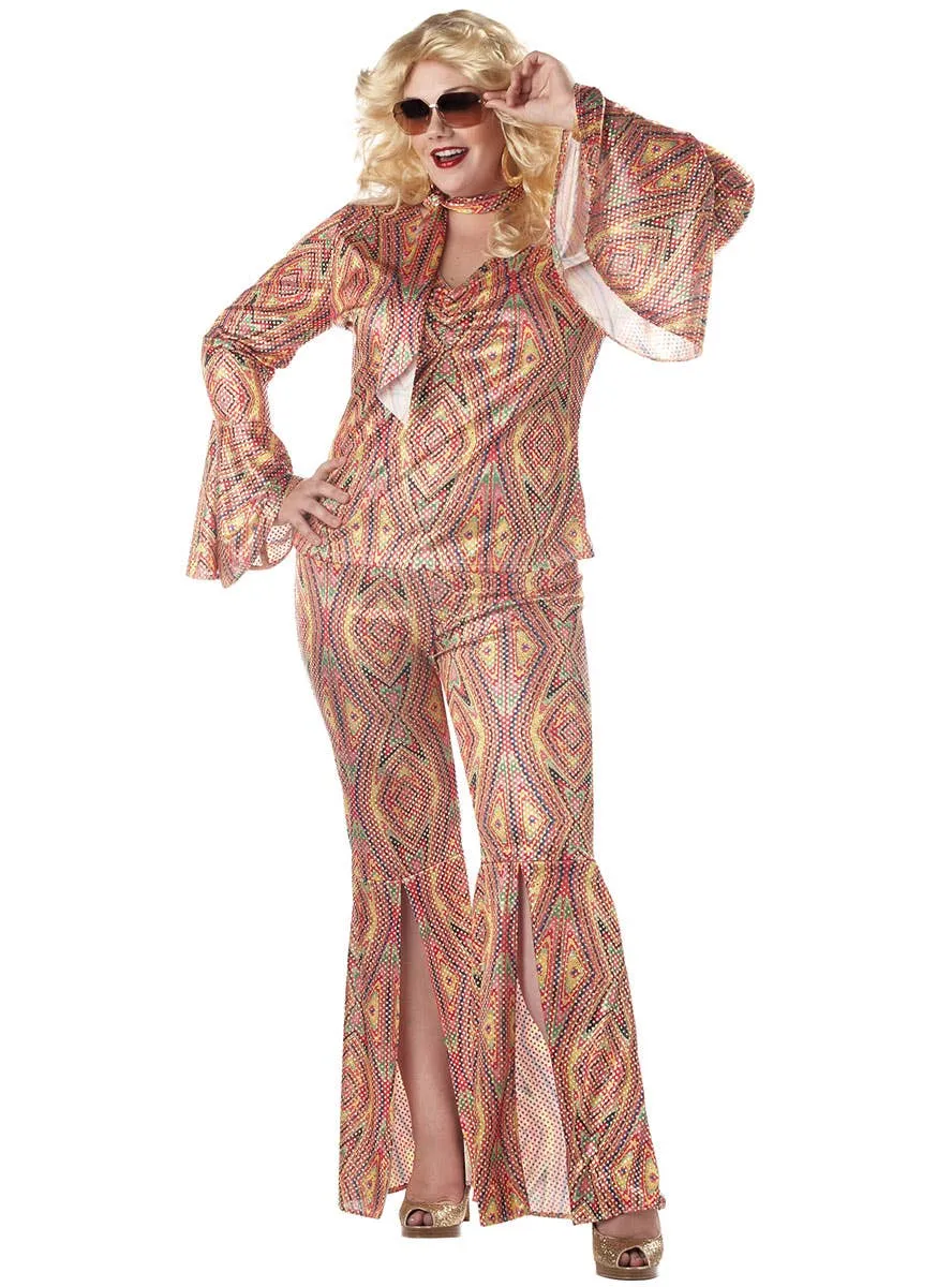 Discolicious Plus Size Womens 70s Fancy Dress Costume