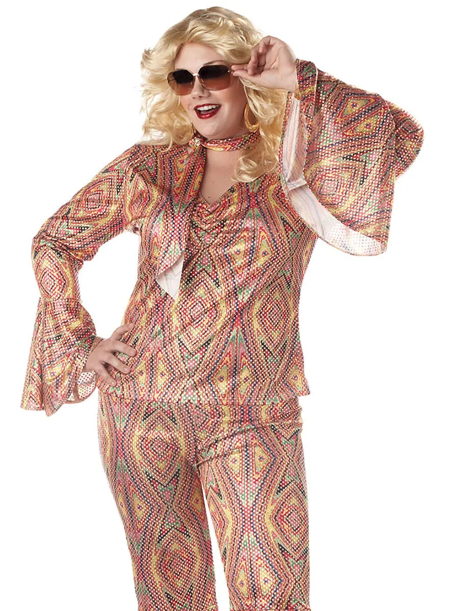 Discolicious Plus Size Womens 70s Fancy Dress Costume