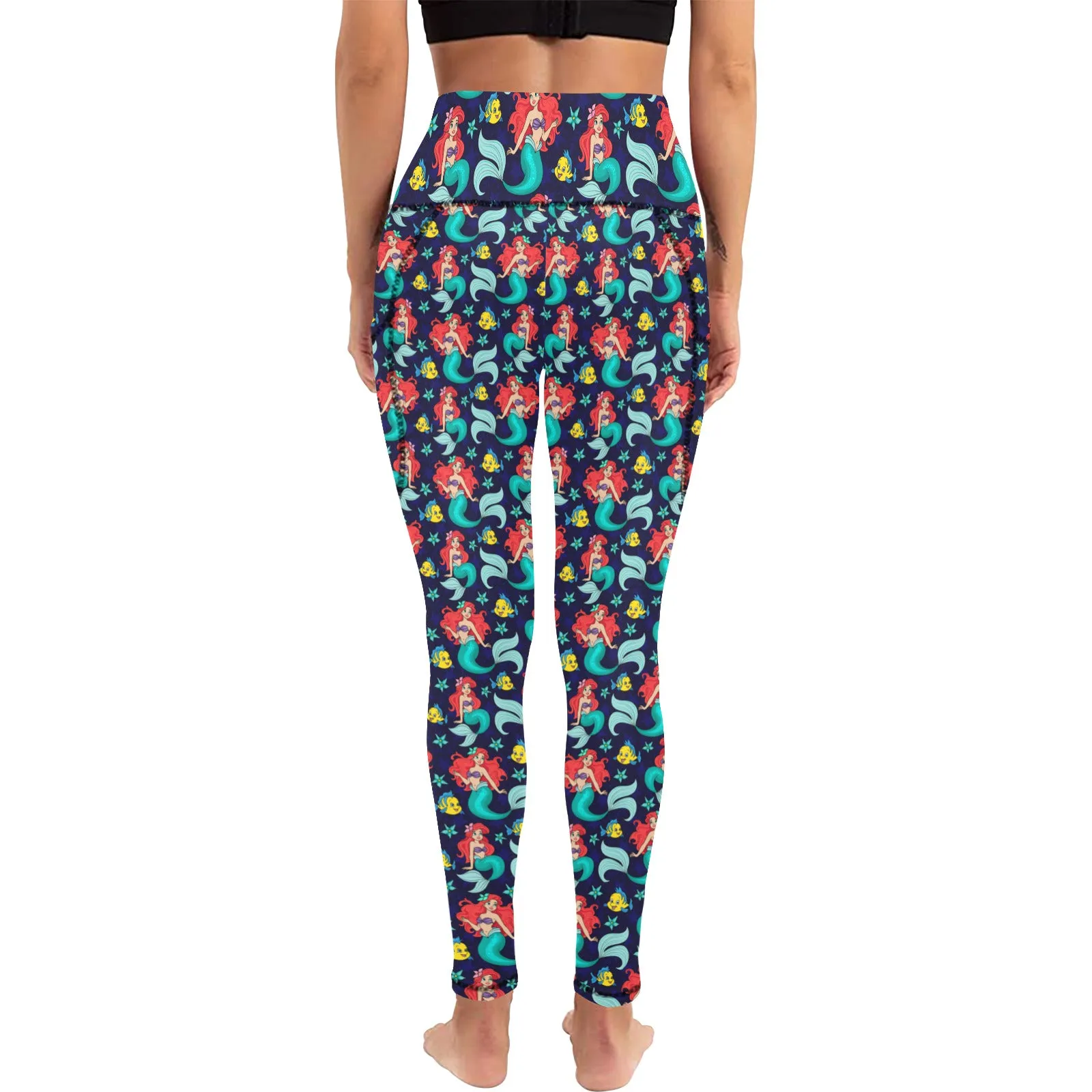 Disney Little Mermaid I Want To Be Where The People Are Women's Athletic Leggings With Pockets