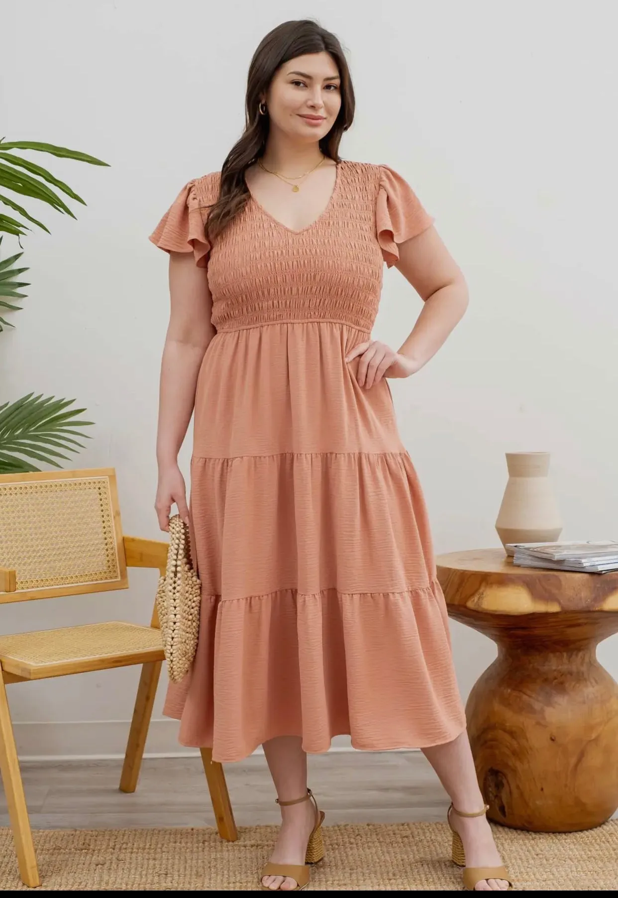 Dresses - Flutter Sleeve MIDI, Plus Size