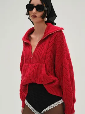 Drina Henley Knit Sweater in Red