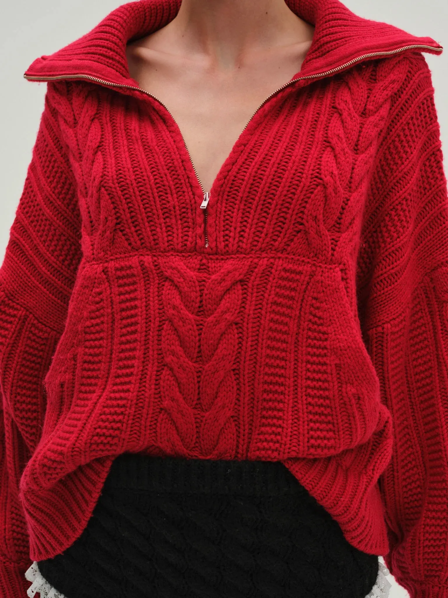 Drina Henley Knit Sweater in Red