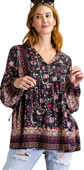 Easel Top Woven Babydoll Floral Navy