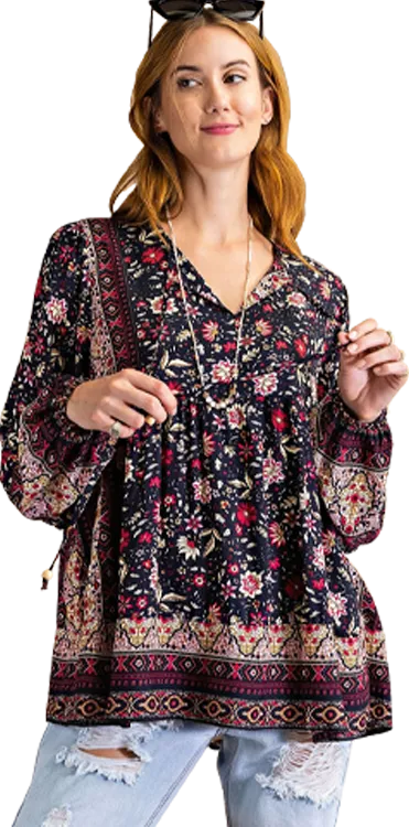 Easel Top Woven Babydoll Floral Navy