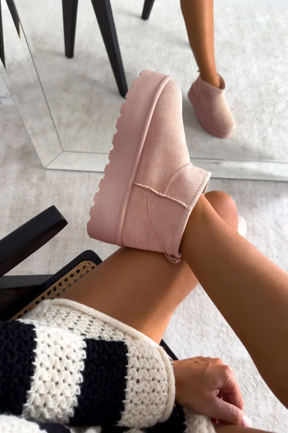 ERICA LIGHT SLIP ON LOW ANKLE BOOTS IN PINK SUEDE