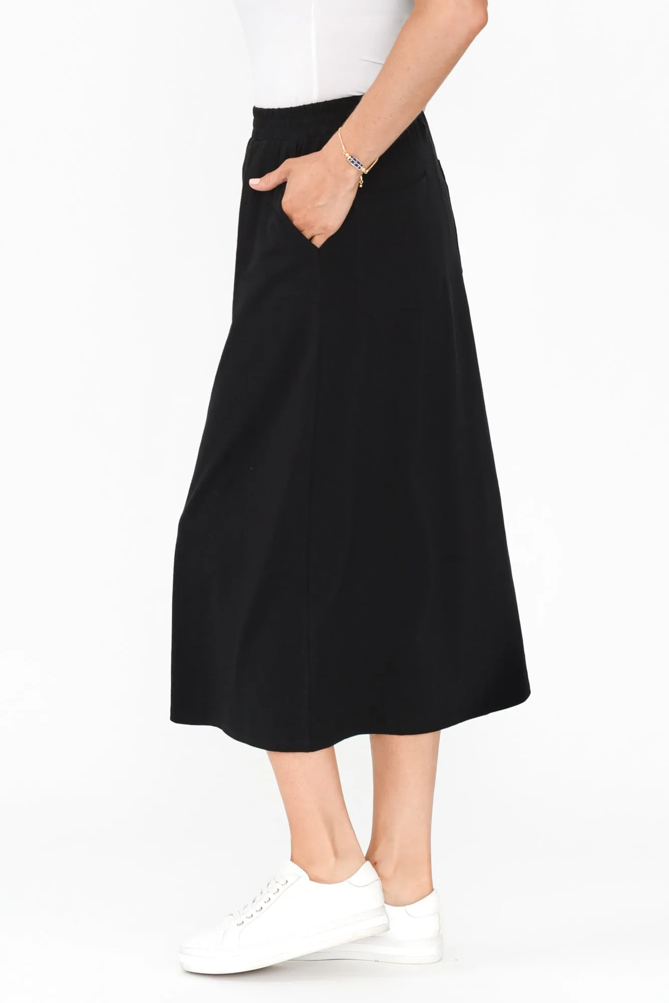 Etta Black Cotton Pocket Skirt