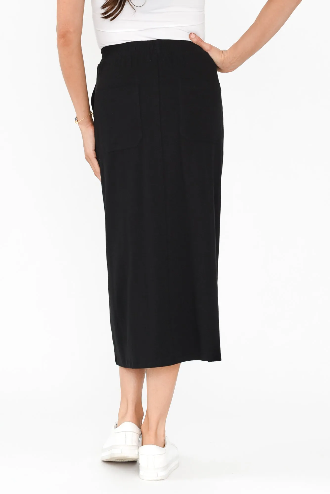 Etta Black Cotton Pocket Skirt