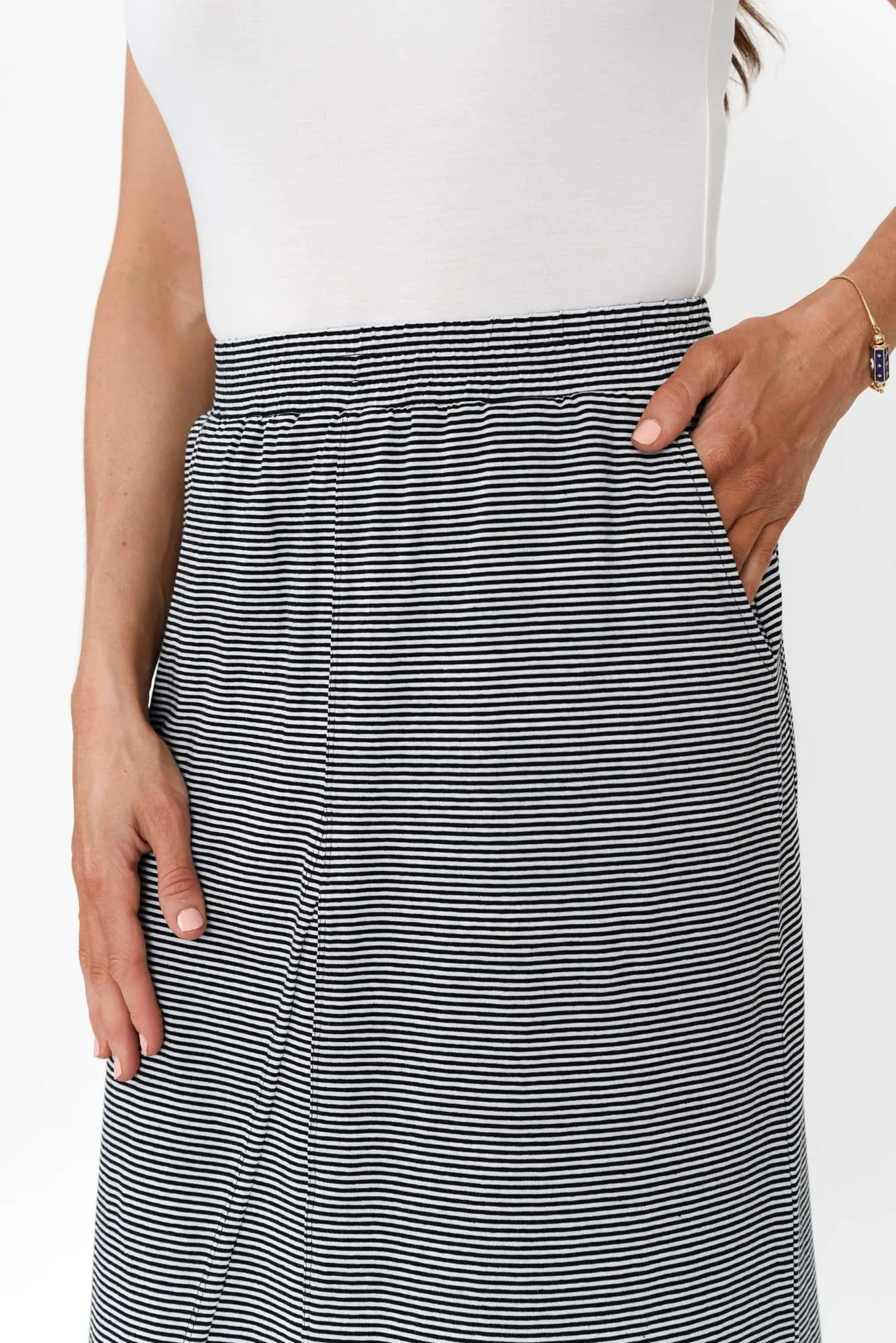 Etta Black Stripe Cotton Pocket Skirt