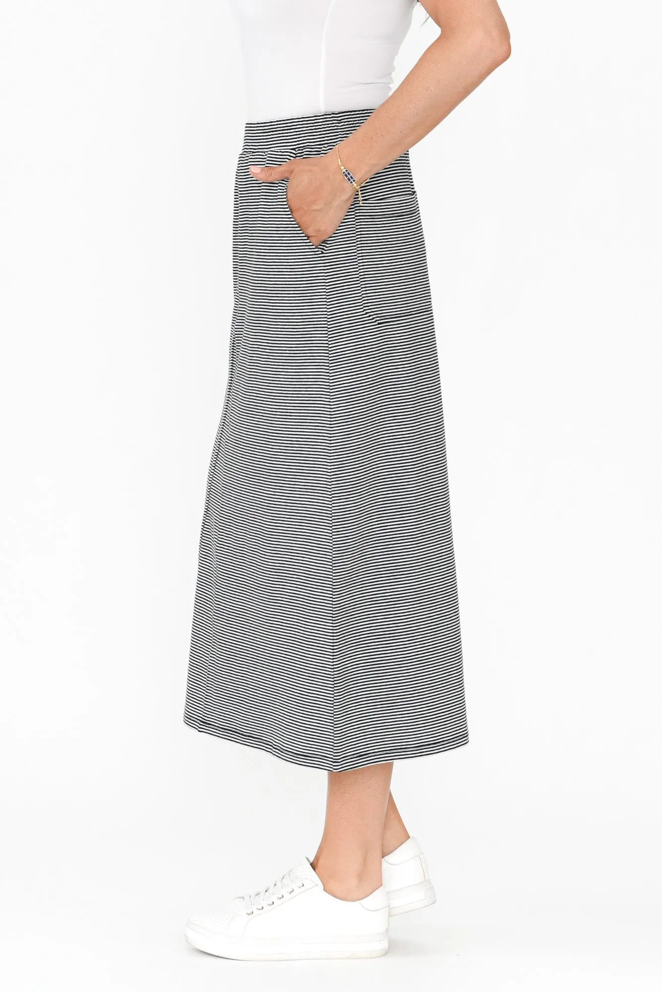 Etta Black Stripe Cotton Pocket Skirt