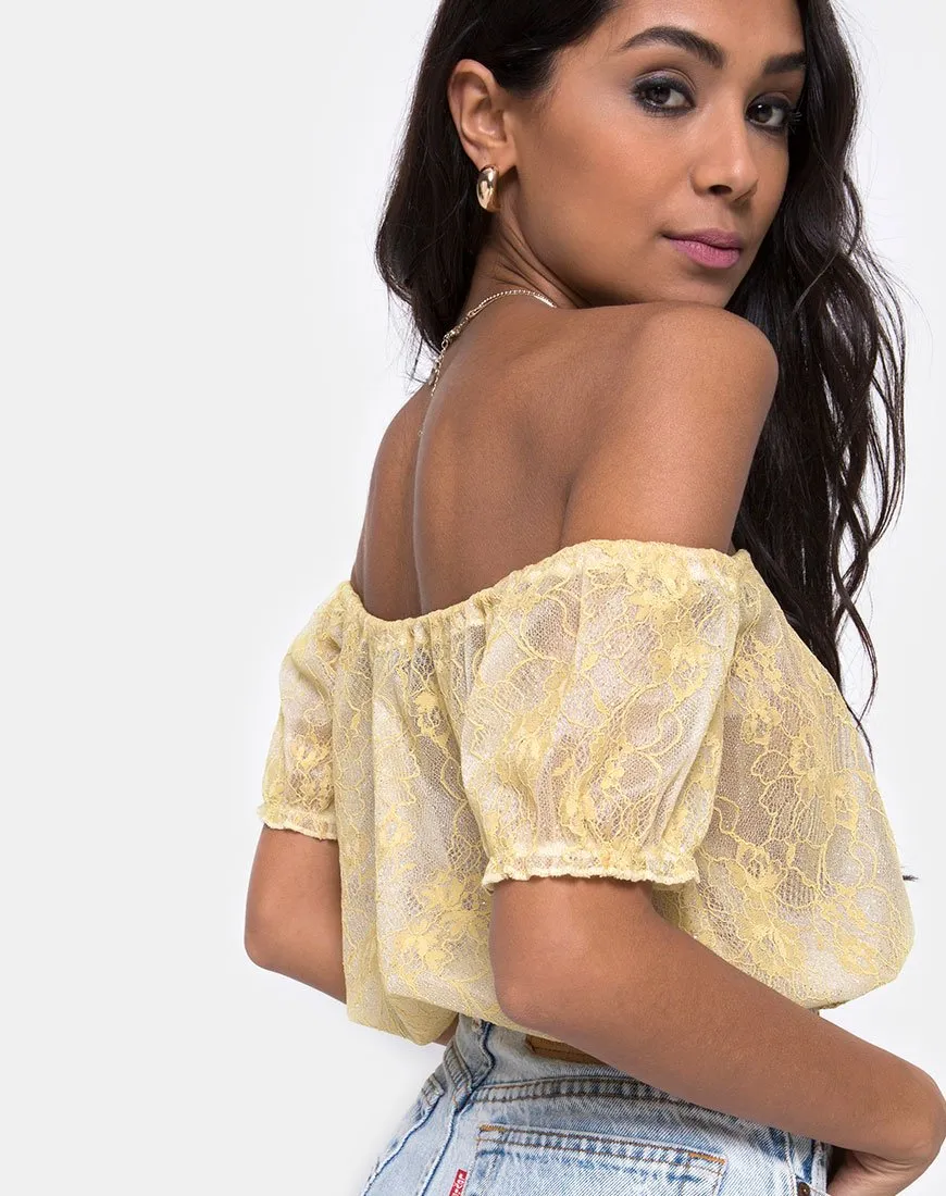 Eva Crop Top in Pastel Lace Lemon