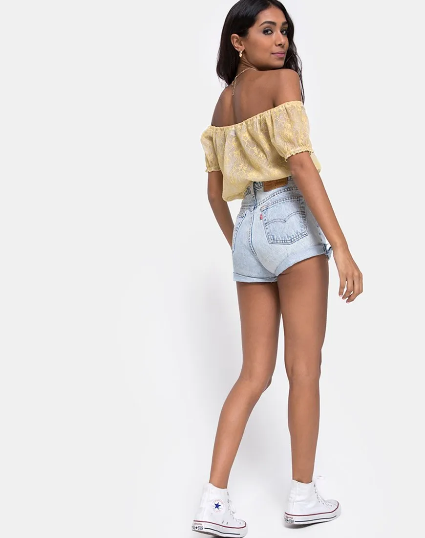 Eva Crop Top in Pastel Lace Lemon