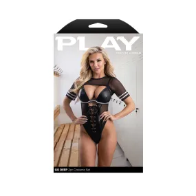 Fantasy Lingerie Play Go Deep 2-Piece Football Costume Set Black S/M