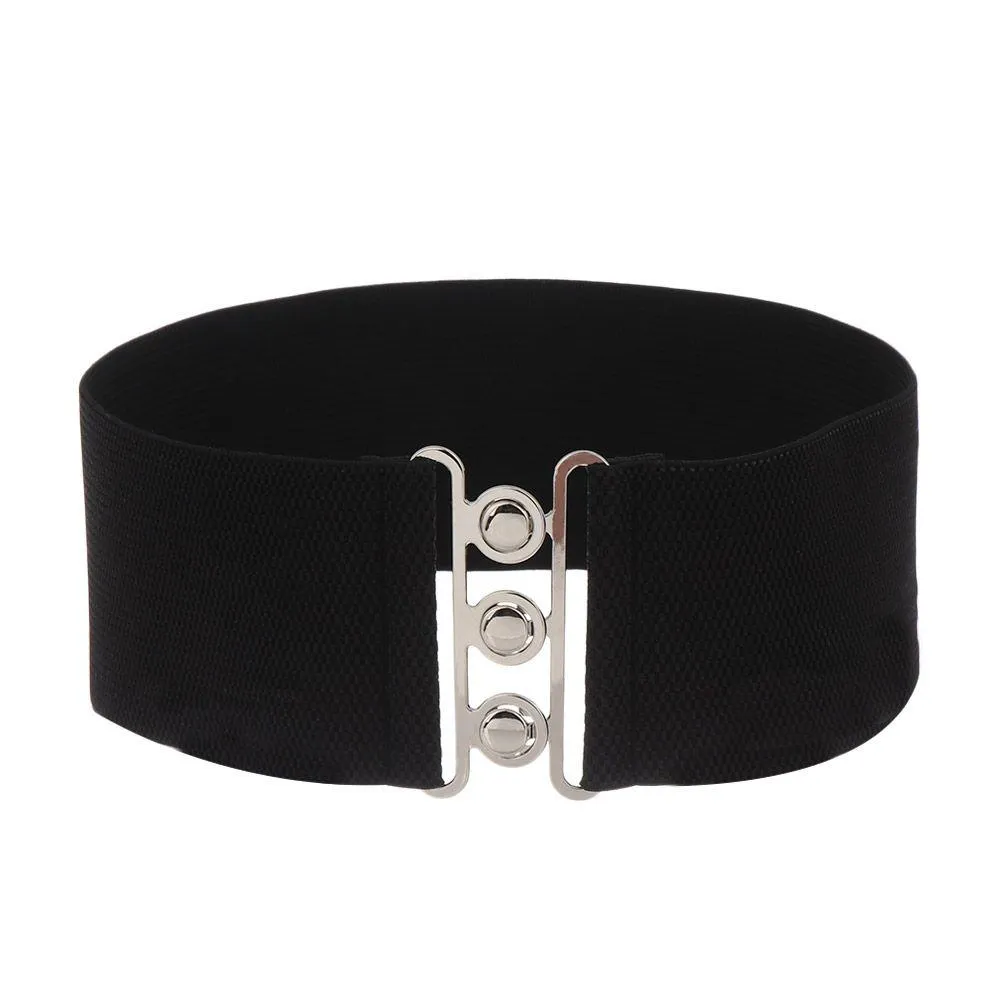 Fashion Casual Ladies Stretch Dress Cummerbands Waist Band Metal Buckle Waistband Wide Elastic Belt