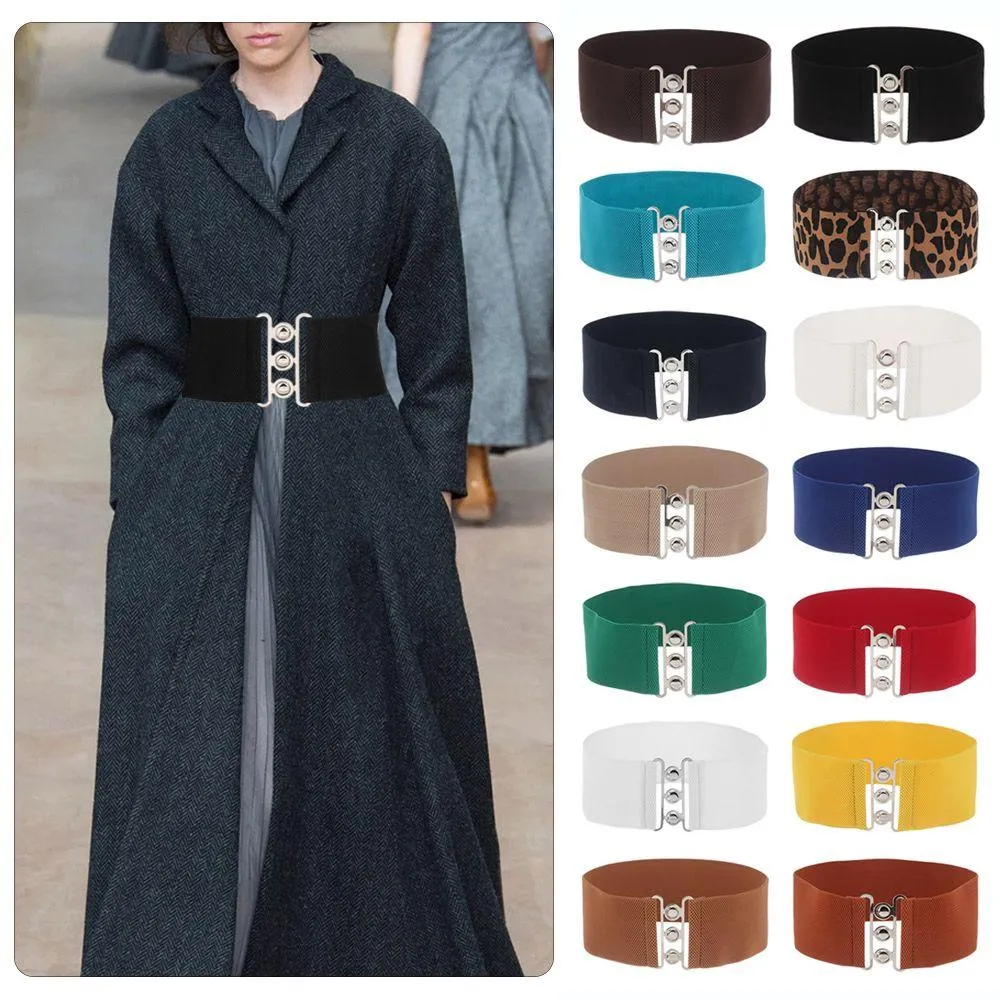 Fashion Casual Ladies Stretch Dress Cummerbands Waist Band Metal Buckle Waistband Wide Elastic Belt