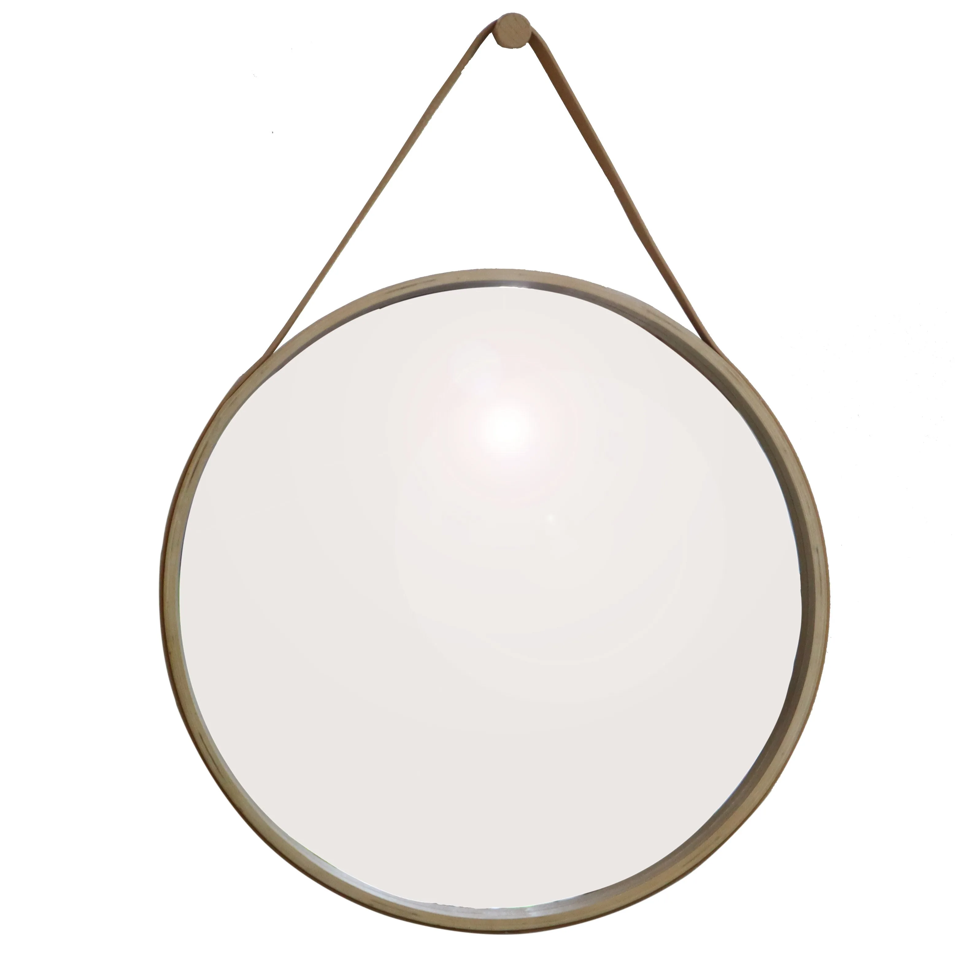 Faux Leather Strap Round Hanging Mirror, Natural