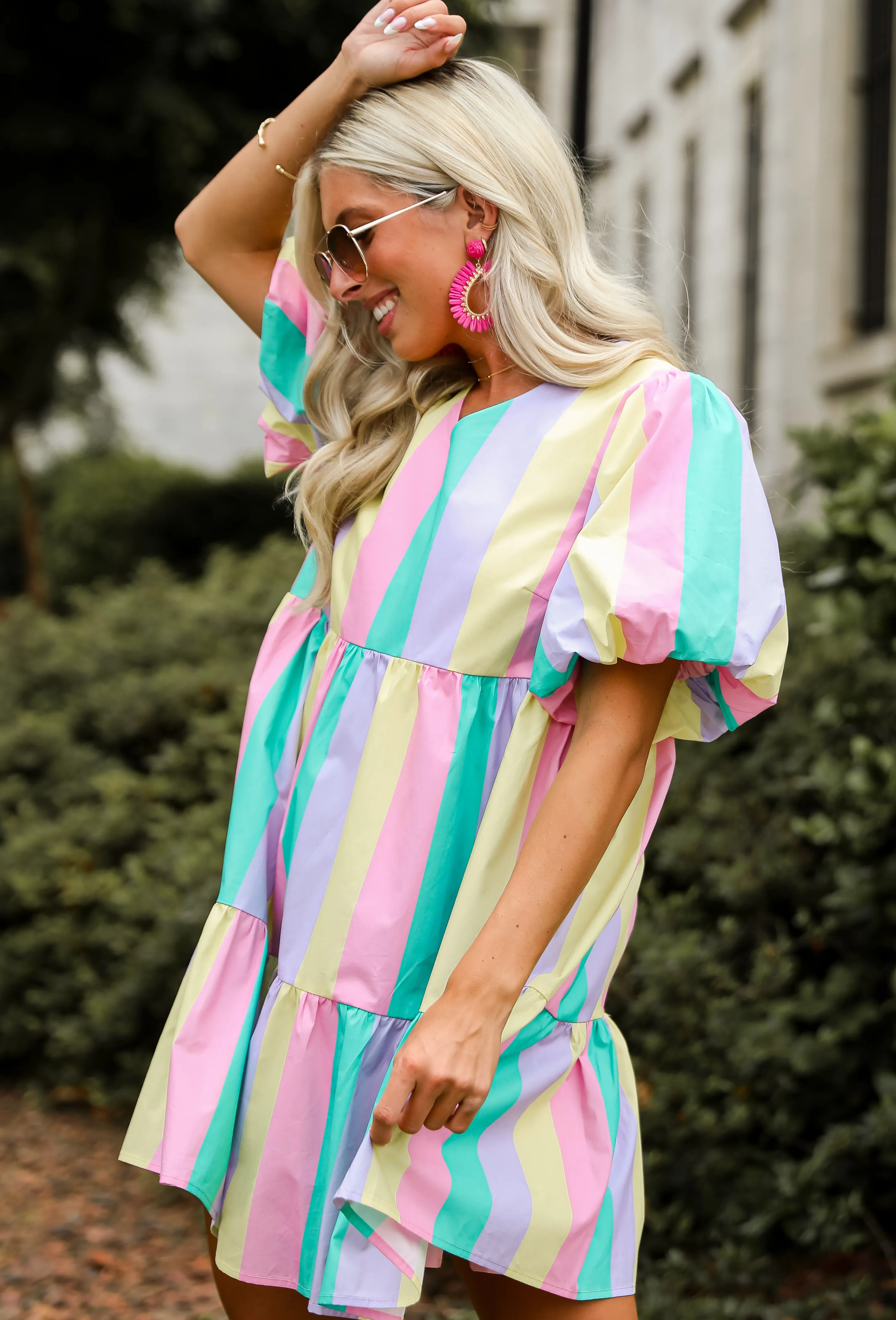 FINAL SALE - Vivid Moment Multi Striped Tiered Mini Dress