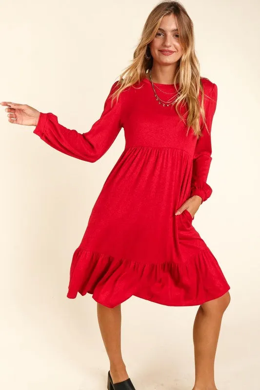 Fit and Flare Knit Dress - Red