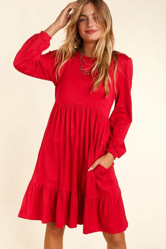 Fit and Flare Knit Dress - Red