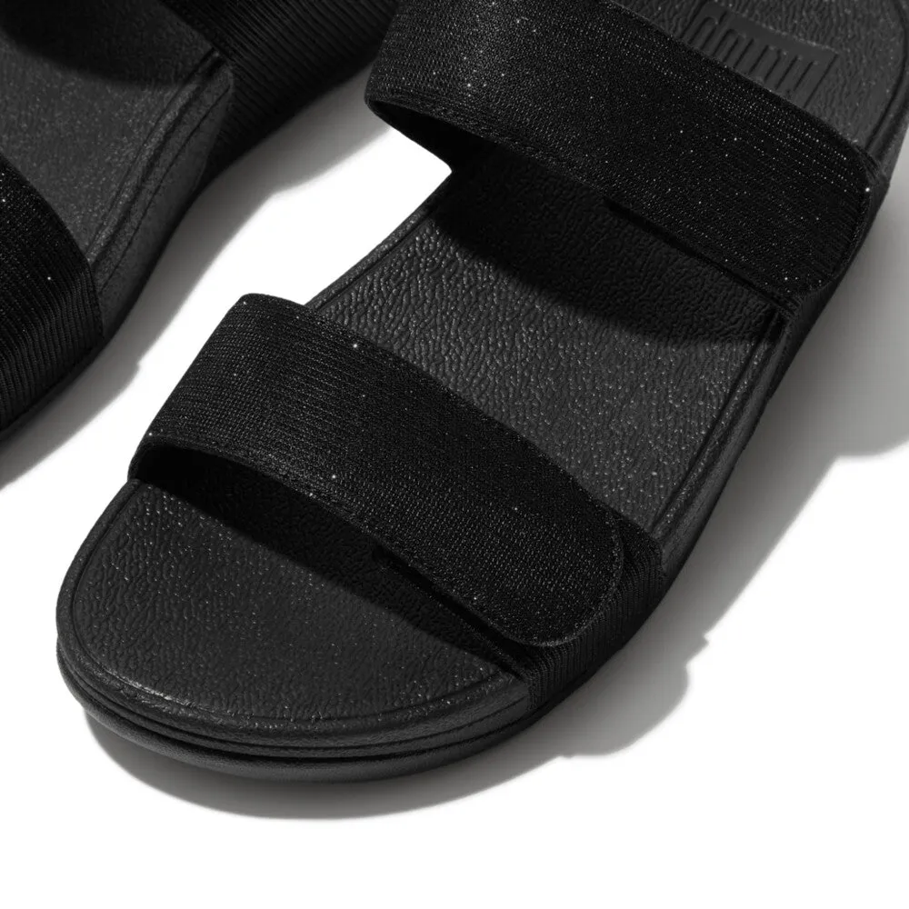 FitFlop Lulu Adjustable Shimmerlux Slides Black