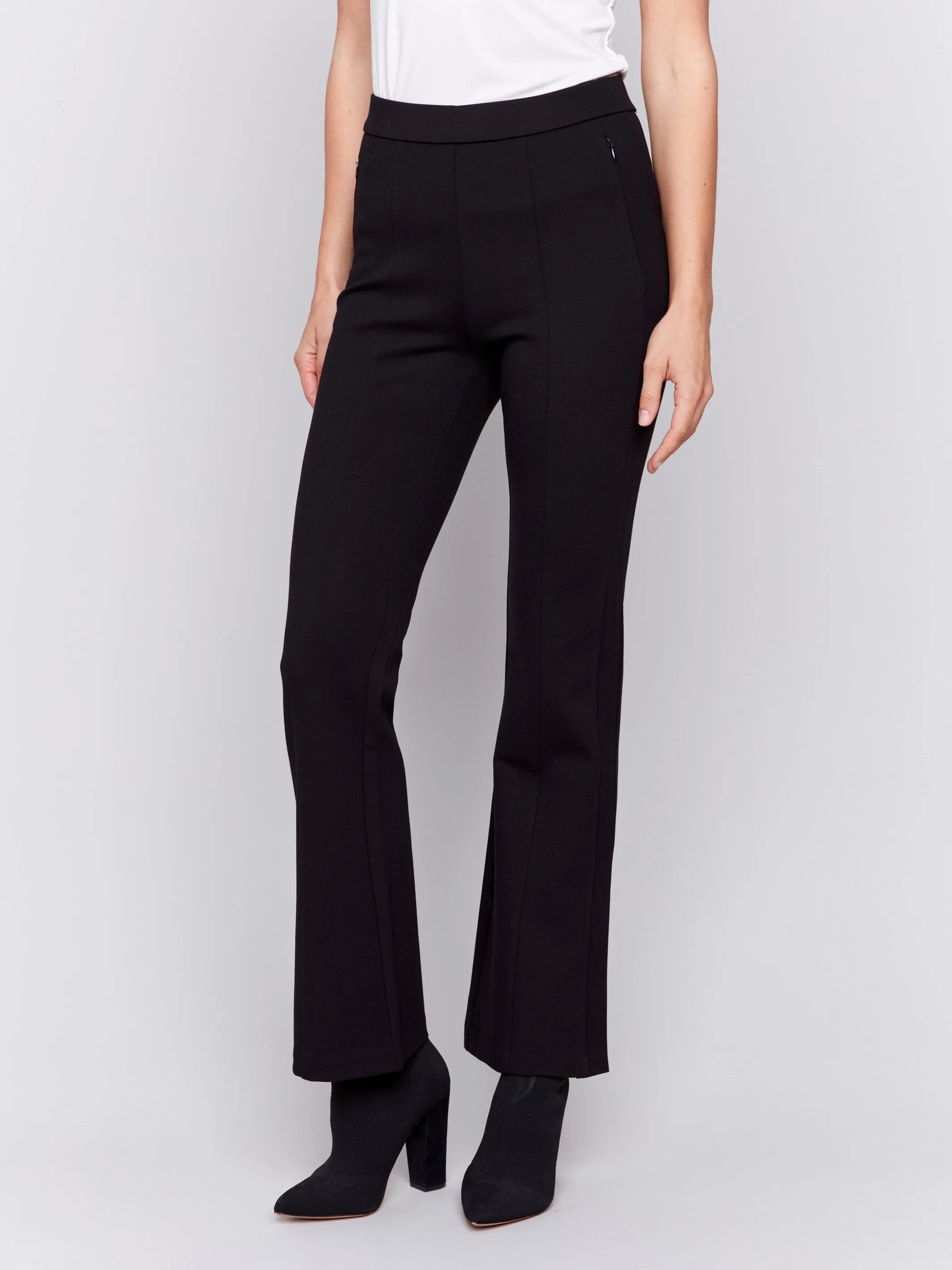 Flare Ponte Pants with Side Slits - Black