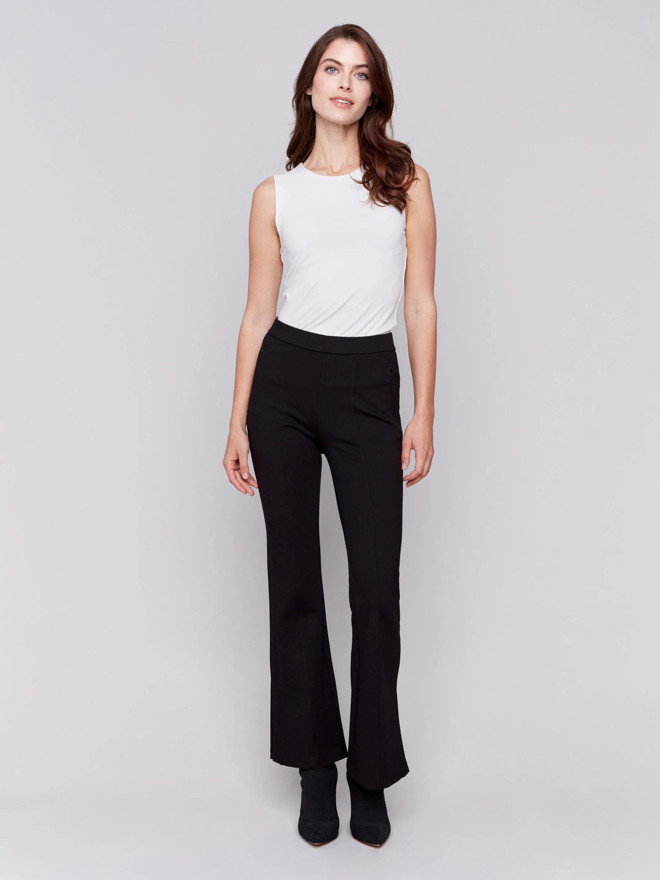 Flare Ponte Pants with Side Slits - Black