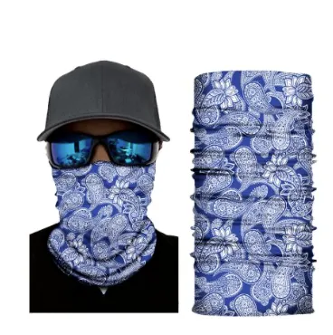 FLORAL BLUE PAISLEY SEAMLESS BANDANA FACE COVER TUBE MULTIFUNCTION MASK WRAPS