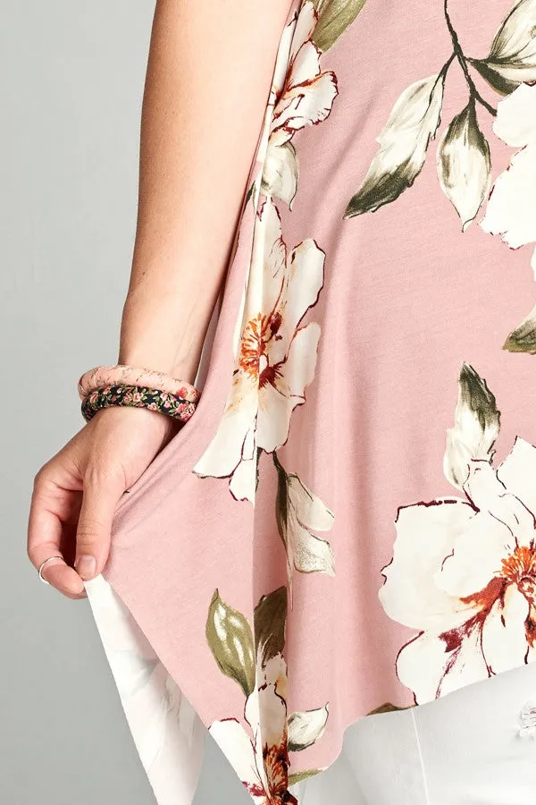 Floral Sharkbite Short Sleeve Tunic, Mauve