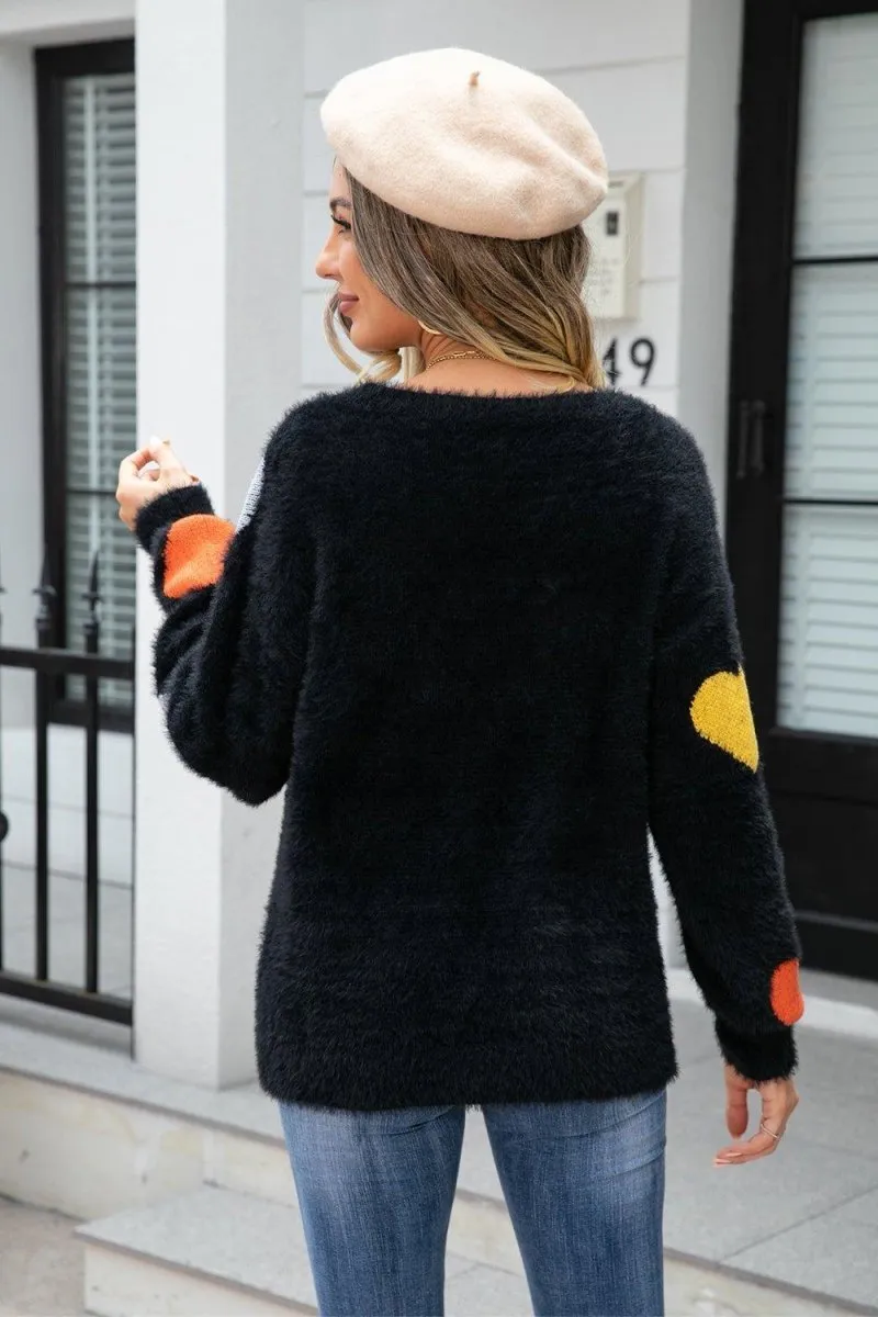 Fuzzy Heart Long Sleeve Sweater