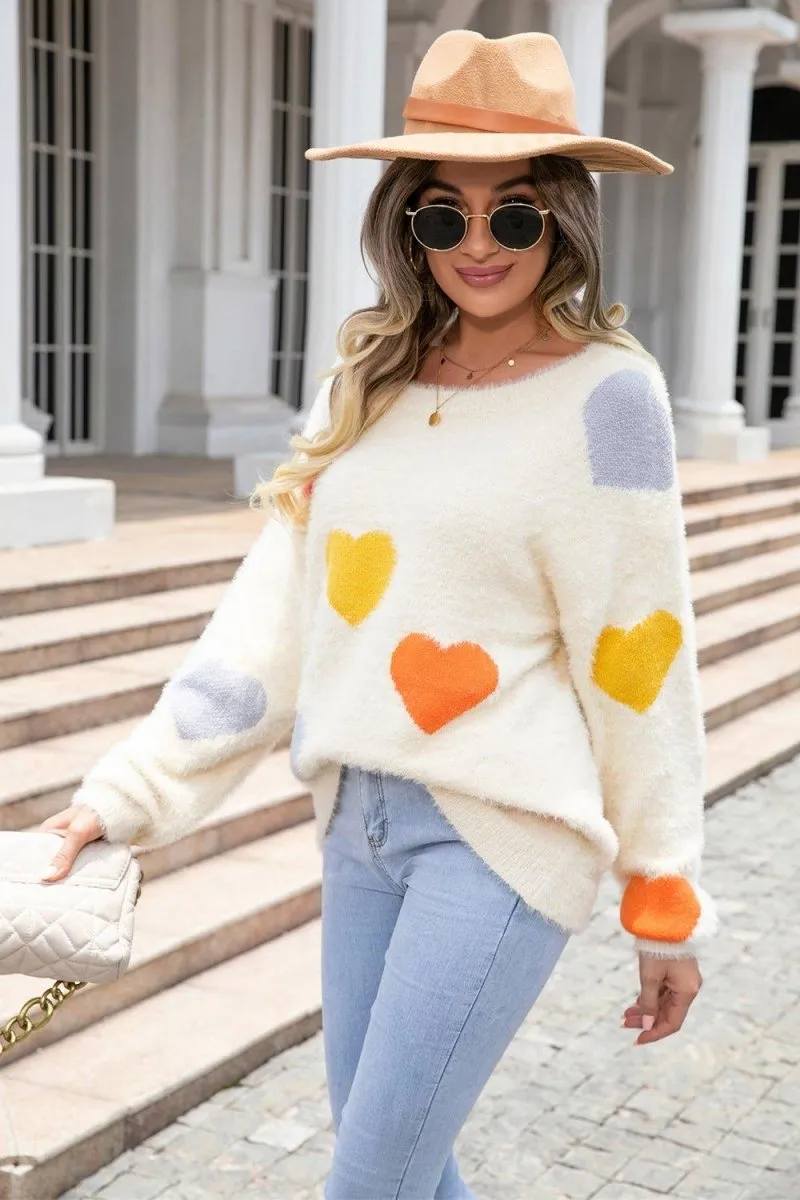 Fuzzy Heart Long Sleeve Sweater