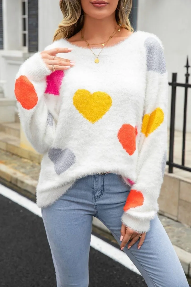 Fuzzy Heart Long Sleeve Sweater