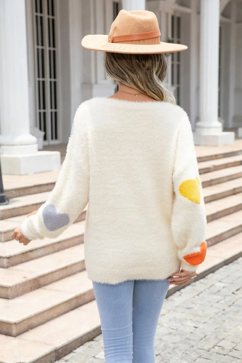 Fuzzy Heart Long Sleeve Sweater